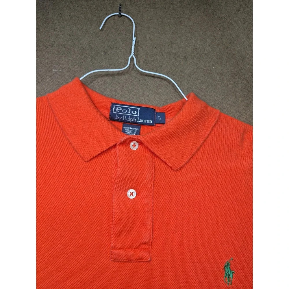Polo Ralph Lauren Mens Large Orange Cotton Short Sleeve Pony Logo Polo Shirt